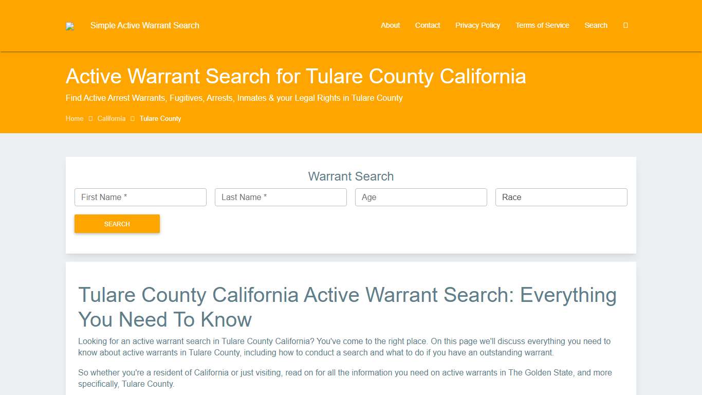 Active Warrant Search in Tulare County California - Outstanding Warrants
