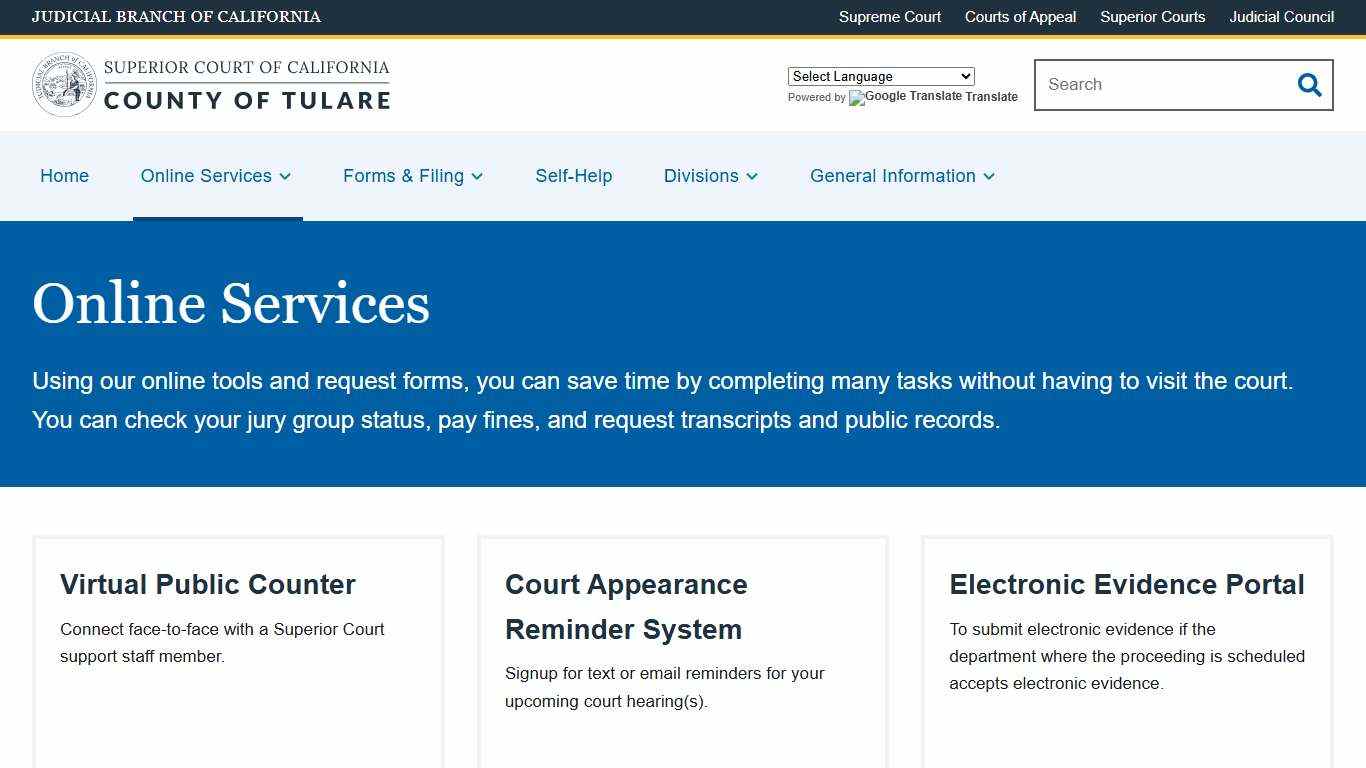 Online Services | Superior Court of California | County of Tulare