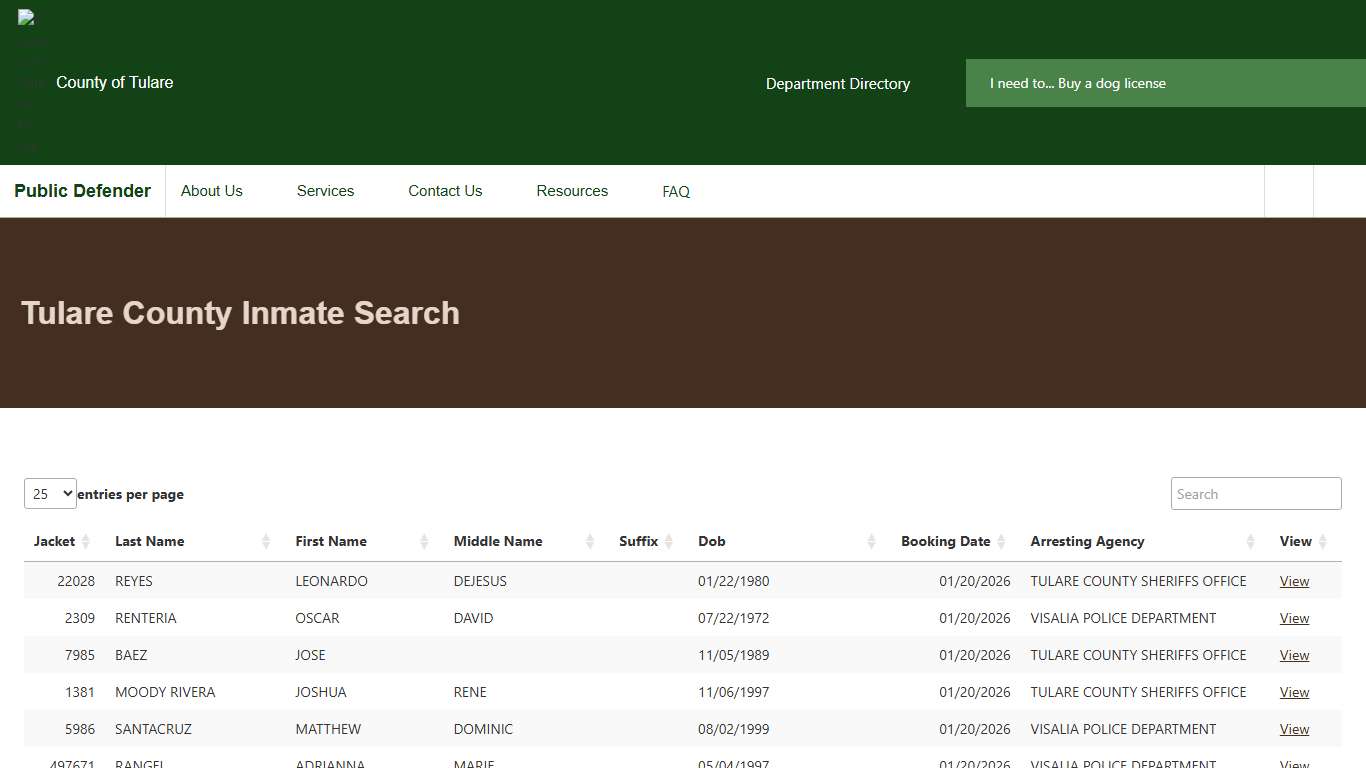 Tulare County Inmate Search | Public Defender